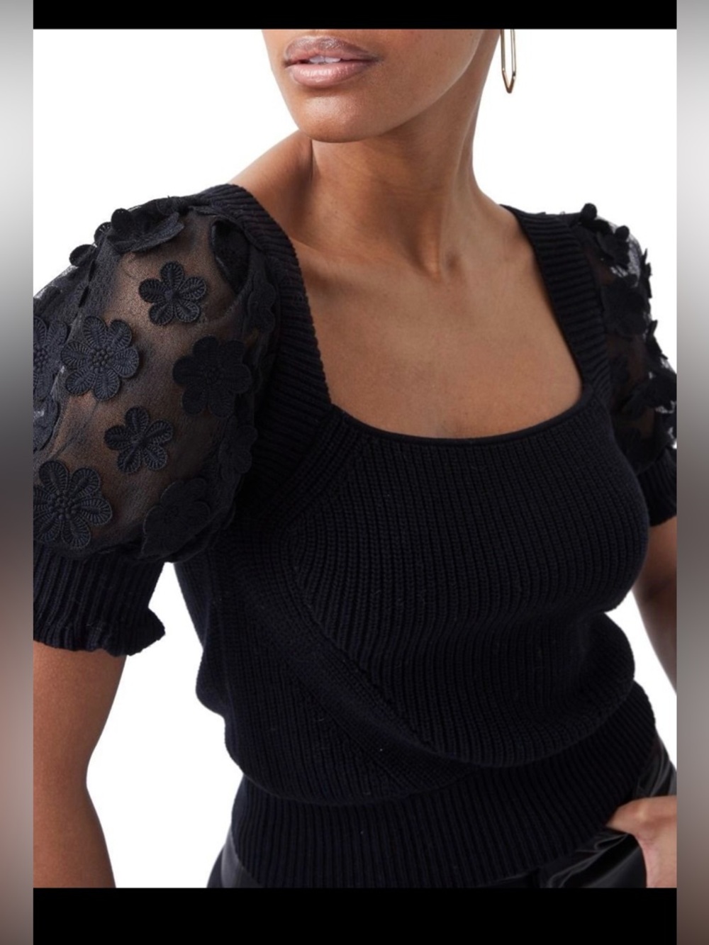 INDUSTRY NWT Navy Juliet Mozart Caballo Floral Puff Sleeve Sweater Size Large